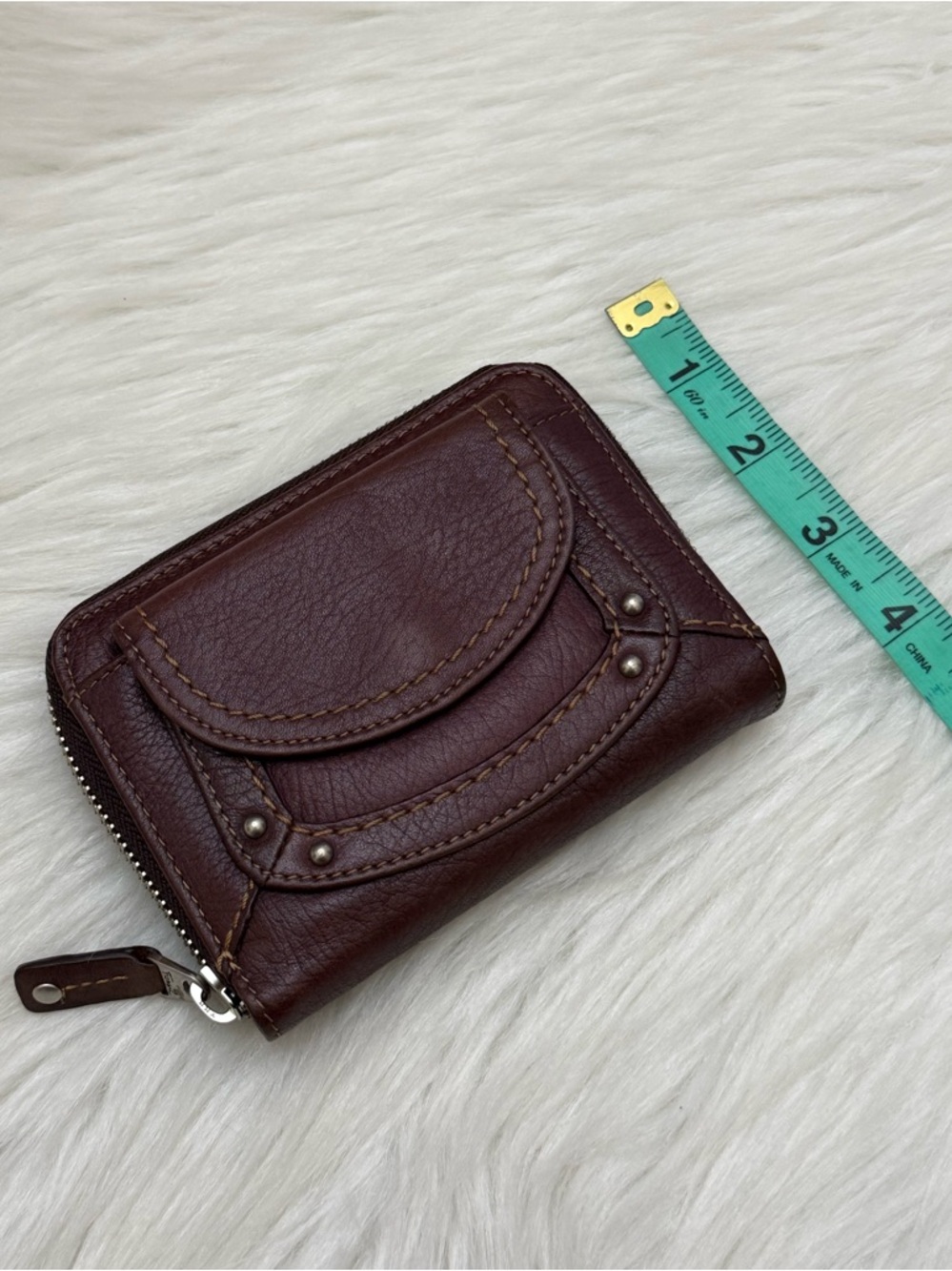 FOSSIL - BROWN TAN SOFT LEATHER COMPACT ZIP AROUND WALLET - Picture 12 of 12